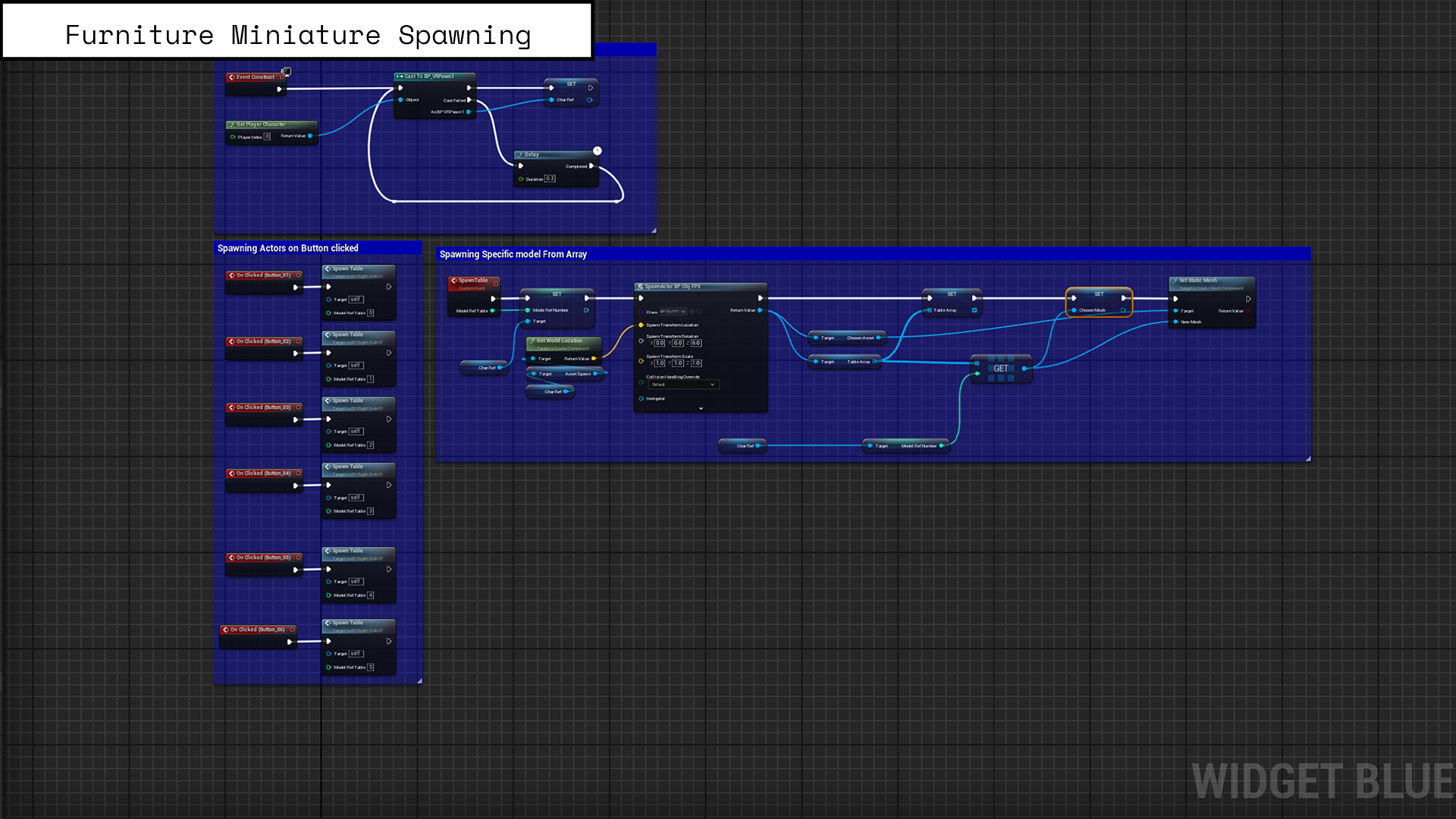 Furniture spawn widget: button index selects the static mesh